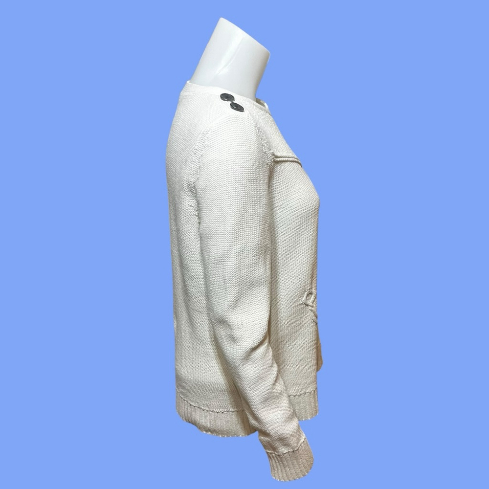 Women’s Talbots Anchor Cotton Sweater, Petite M, Off White - Picture 8 of 14